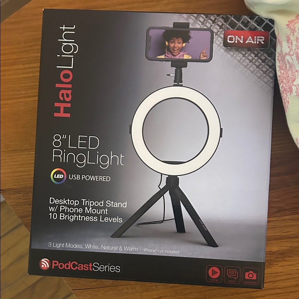 8" LED Ring Light with Desktop Tripod Stand - Black